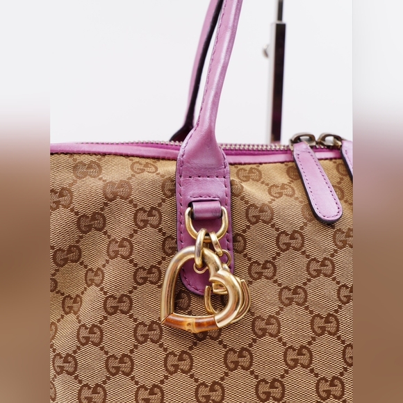 AN18❤️ GUCCI Monogram Heart Bit Charm Top Handle Tote - Picture 2 of 16